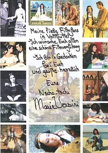 Grusskarte von Marie Versini beim Freiluftkino 2012 im Kinomuseum Vollbüttel