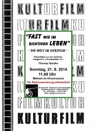 Plakat zur Matinee "Die Welt im Kurzfilm" im Kinomuseum Vollbüttel